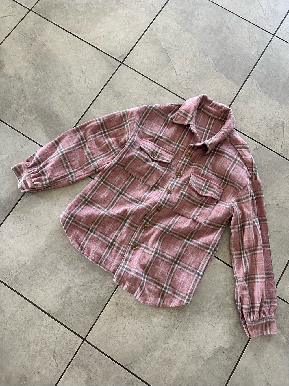 Women’s Pink Plaid Button-Up Shirt Shacket